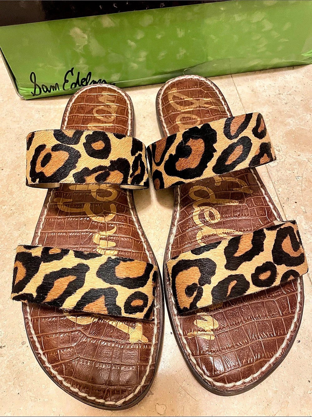 Sam Edelman Bay Slide Sandal Leopard Print Brown & Black US 9 M NWT